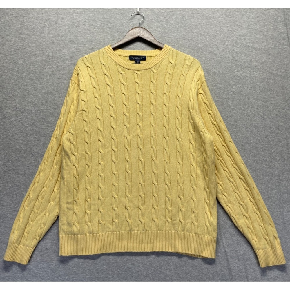 Roundtree & Yorke Sweater Mens Large Yellow Cable Knit Crew Neck Classic Winter